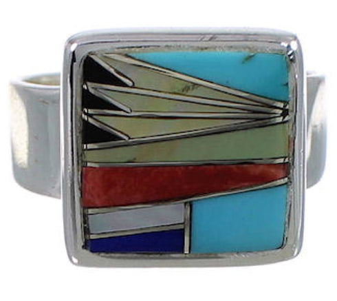 Sturdy Sterling Silver And Multicolor Ring Size 6-1/2 WX39836